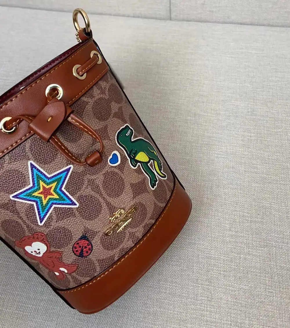 Coach reddish-brown dinosaur bucket bag - Picture 5 of 8